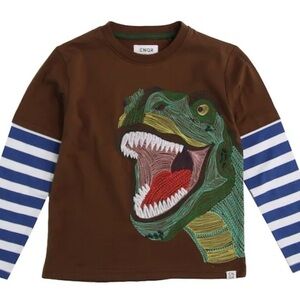Small (5-6) NWT boys Dinosaur Brown Long Sleeve Shirt embroidered new